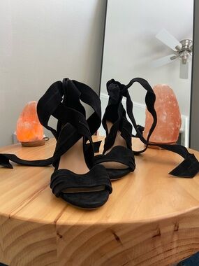 RAYE Black Wrap Lace-Up Heeled Sandals